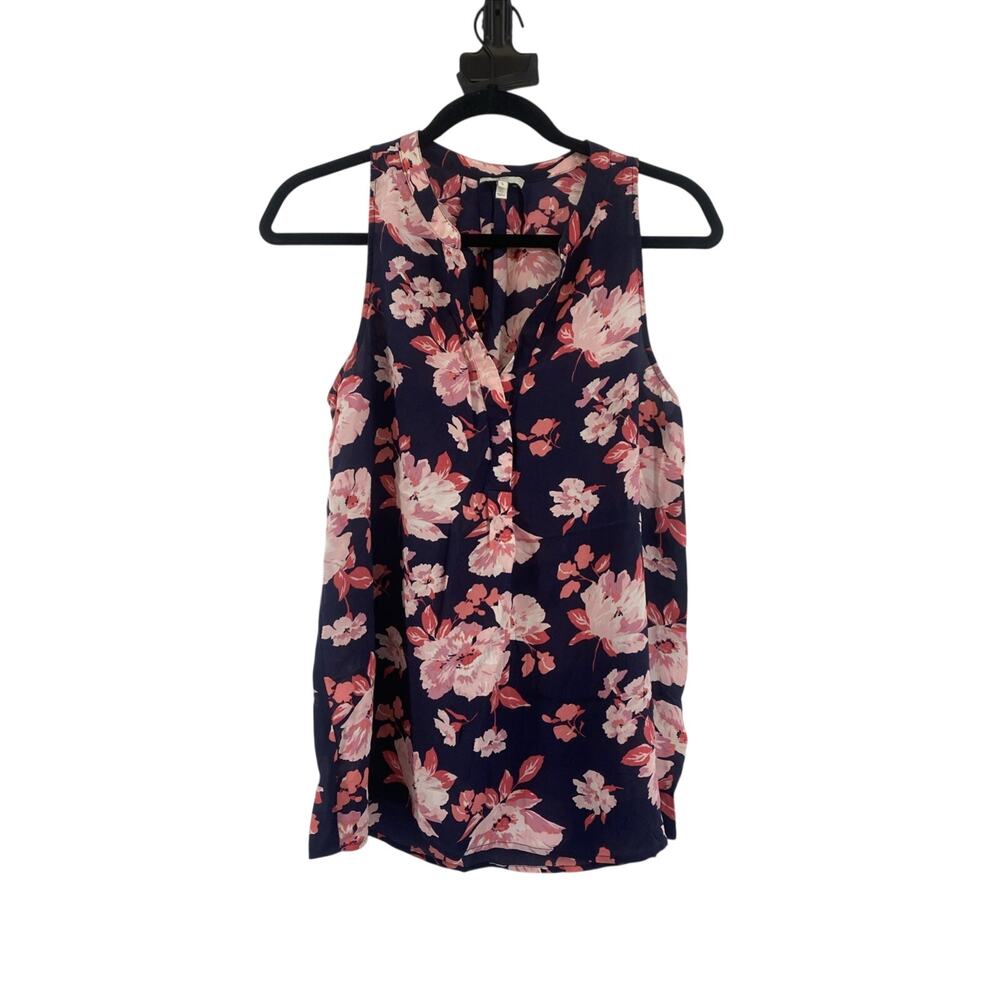 Joie Women's 100% Silk Sleeveless Hi-Low Blouse Size Small Blue w/ Pink floral